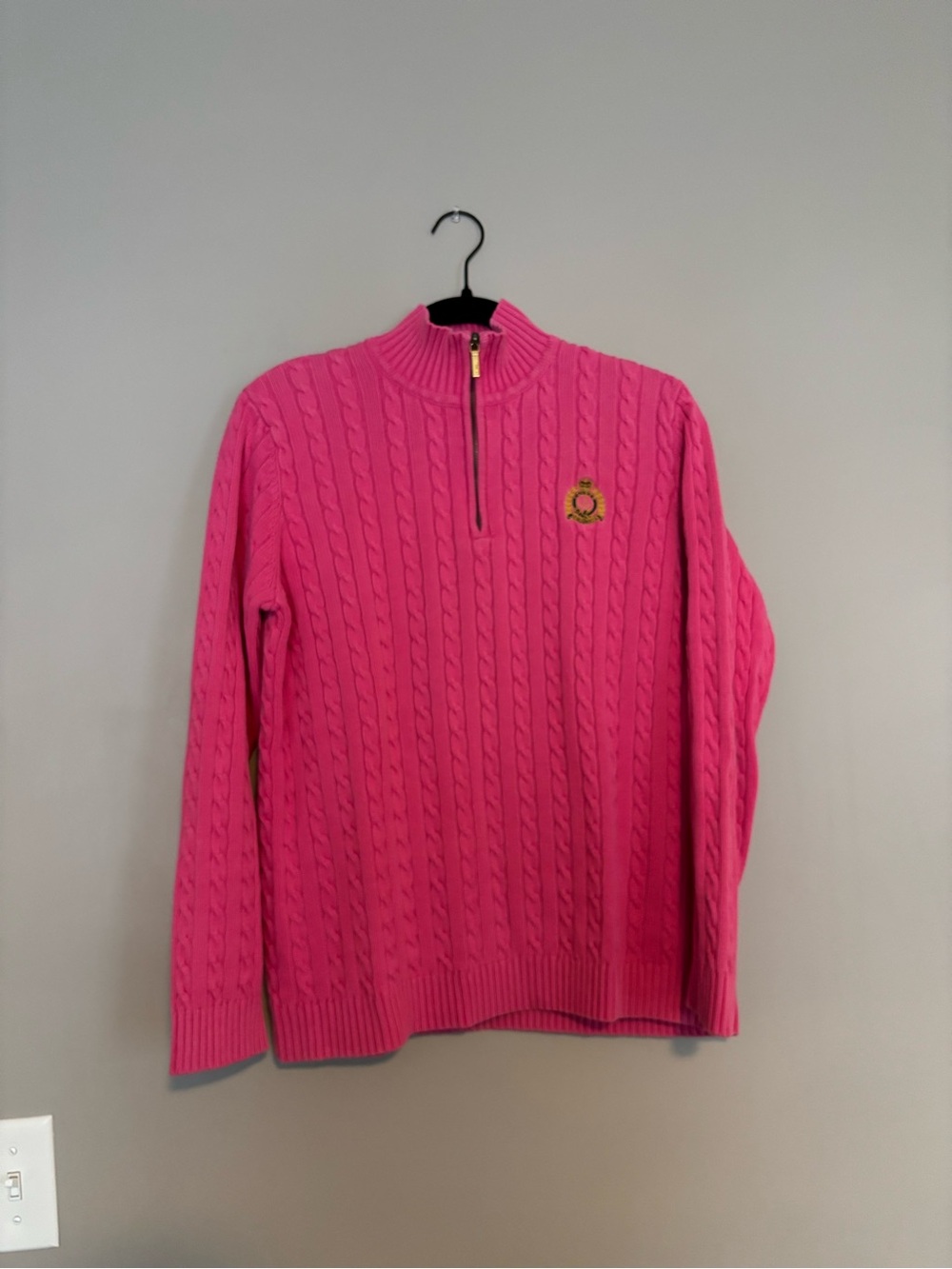 Ralph Lauren Bright Pink Cable-Knit Half-Zip Sweater